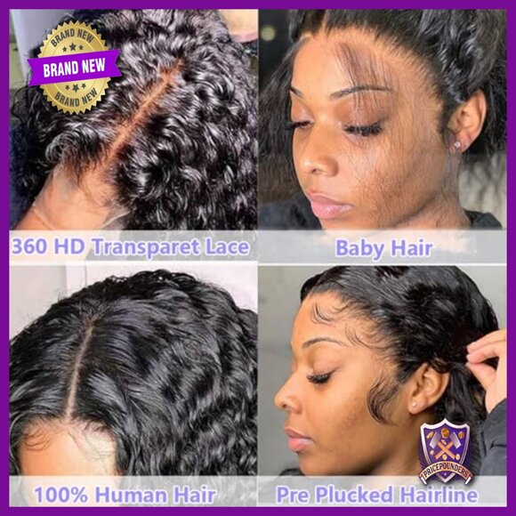 360 Lace Front Wig Human Hair 250% Density Deep Wave Glueless Drawstring main image 5